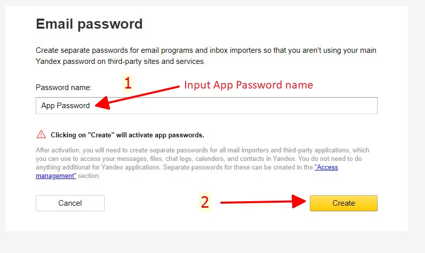 Yandex App Password creat 4