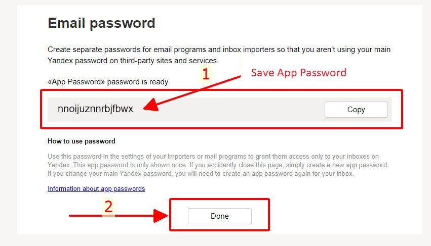 Yandex App Password creat 5