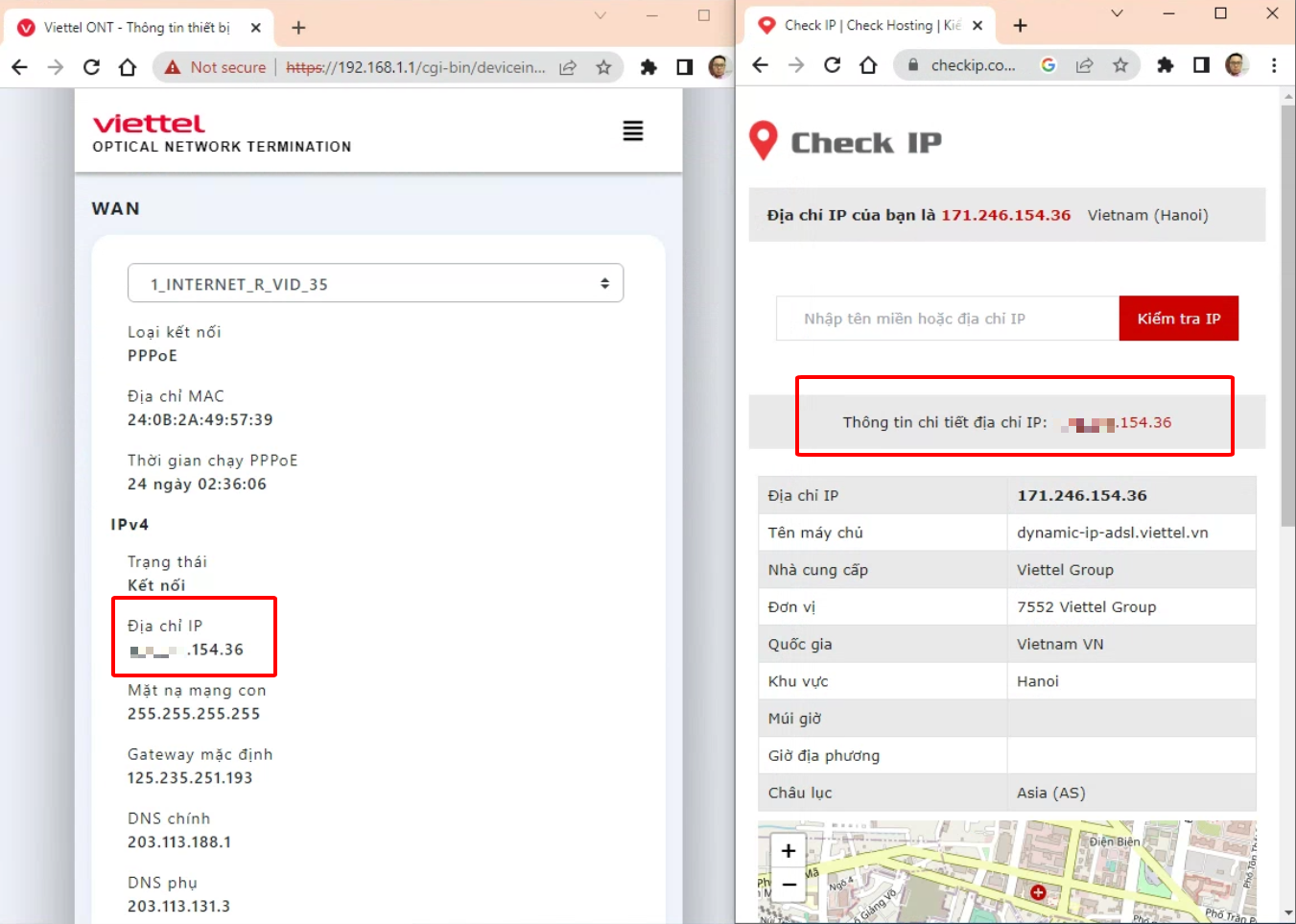 Kiem tra IP wan cua modem nha mang internet