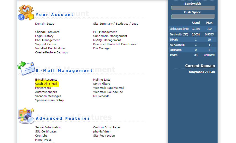 Catch all email trong hosting direct admin